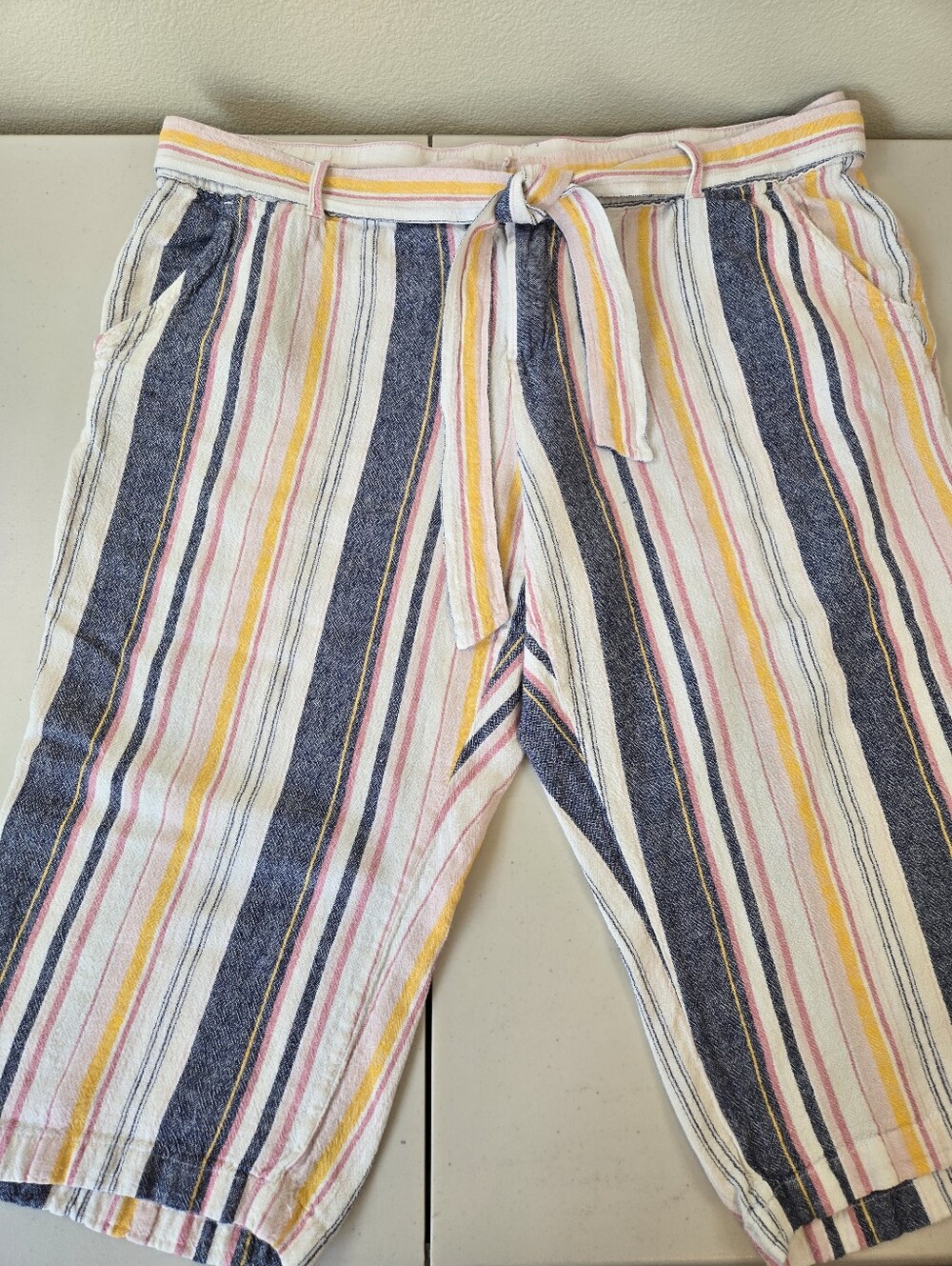 Liz Claiborne Striped Linen Blend Cropped Pants Size XL